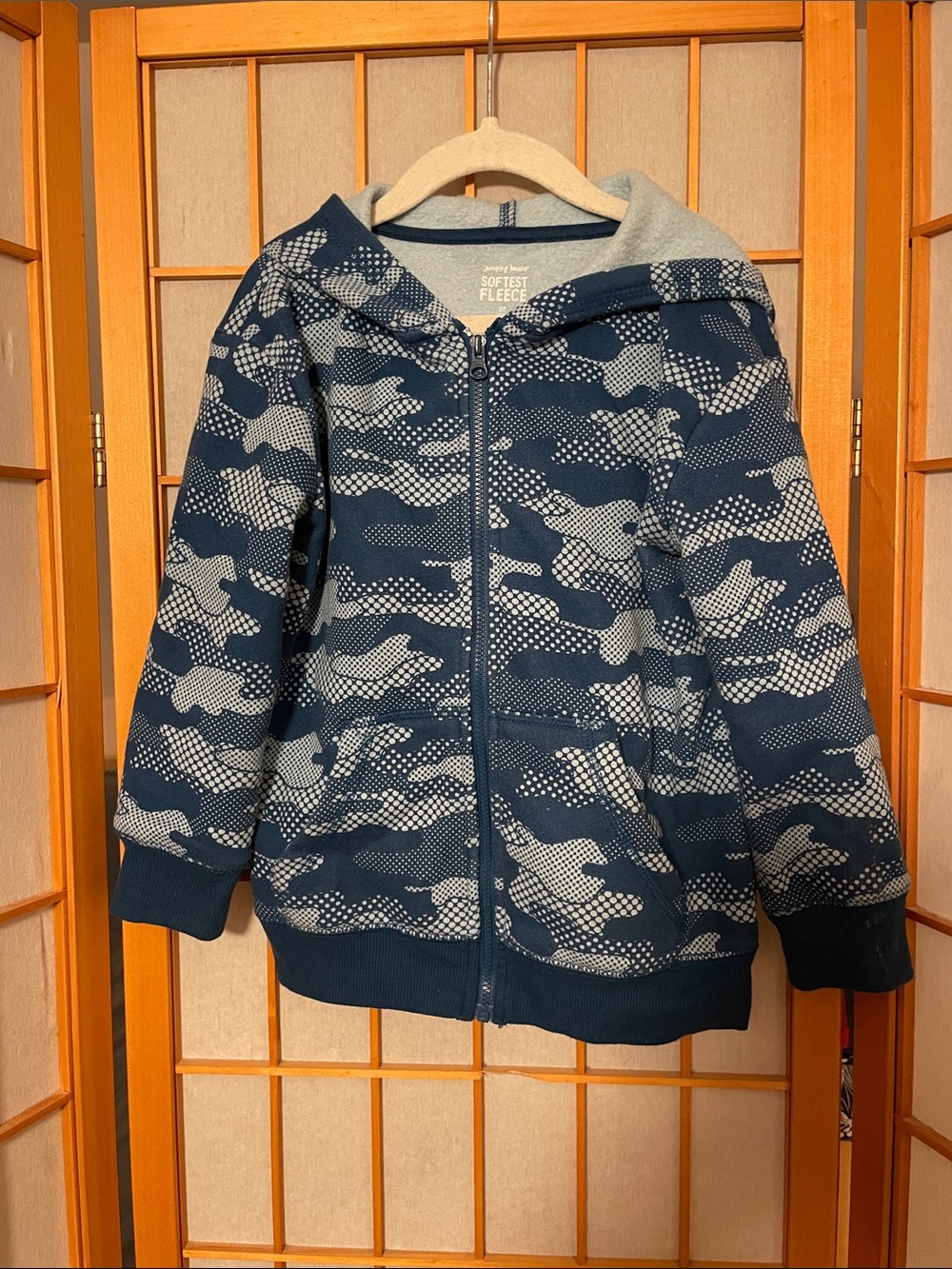 Jumping Beans Toddler Boy 5T Navy Blue Camouflage Zip Hoodie Fleece Lined Pocket